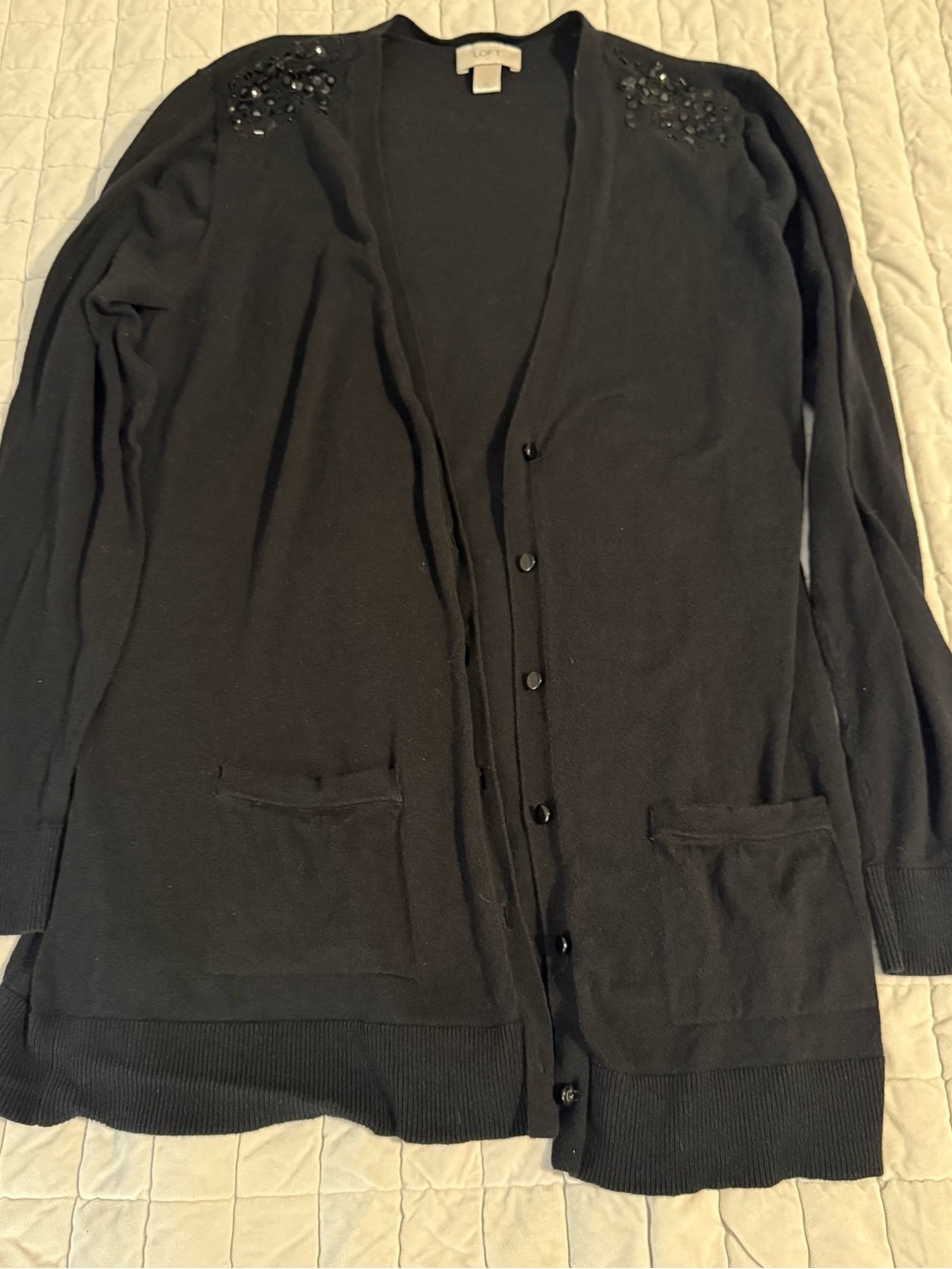 LOFT Black Men's Embellished Cardigan Sweater